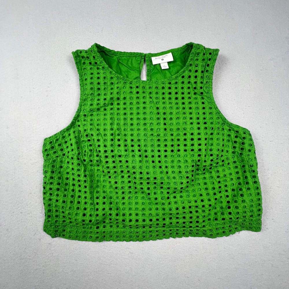 Kate Spade Eyelet Crop Top Womens Large Green Cotton Sleeveless Preppy Summer